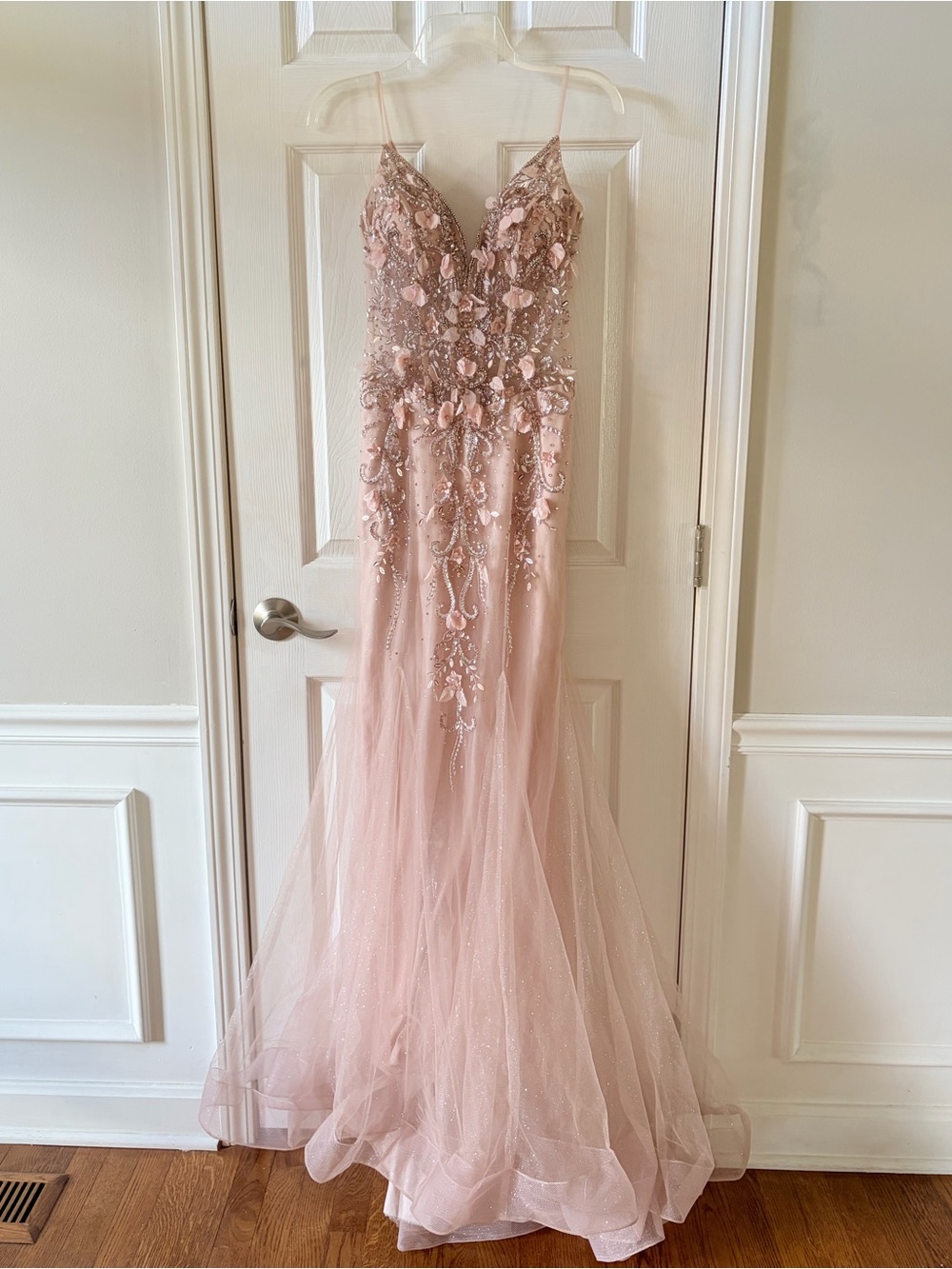 Jovani 05839 3D Floral Applique Mermaid Prom Dress Blush Pink - Size 2